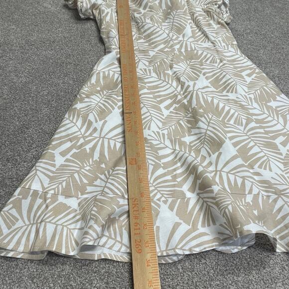 Coastal Beachy Botanical Print LOFT sz 2 Cutout Dress Vacation Resort Palm Midi - Picture 8 of 12